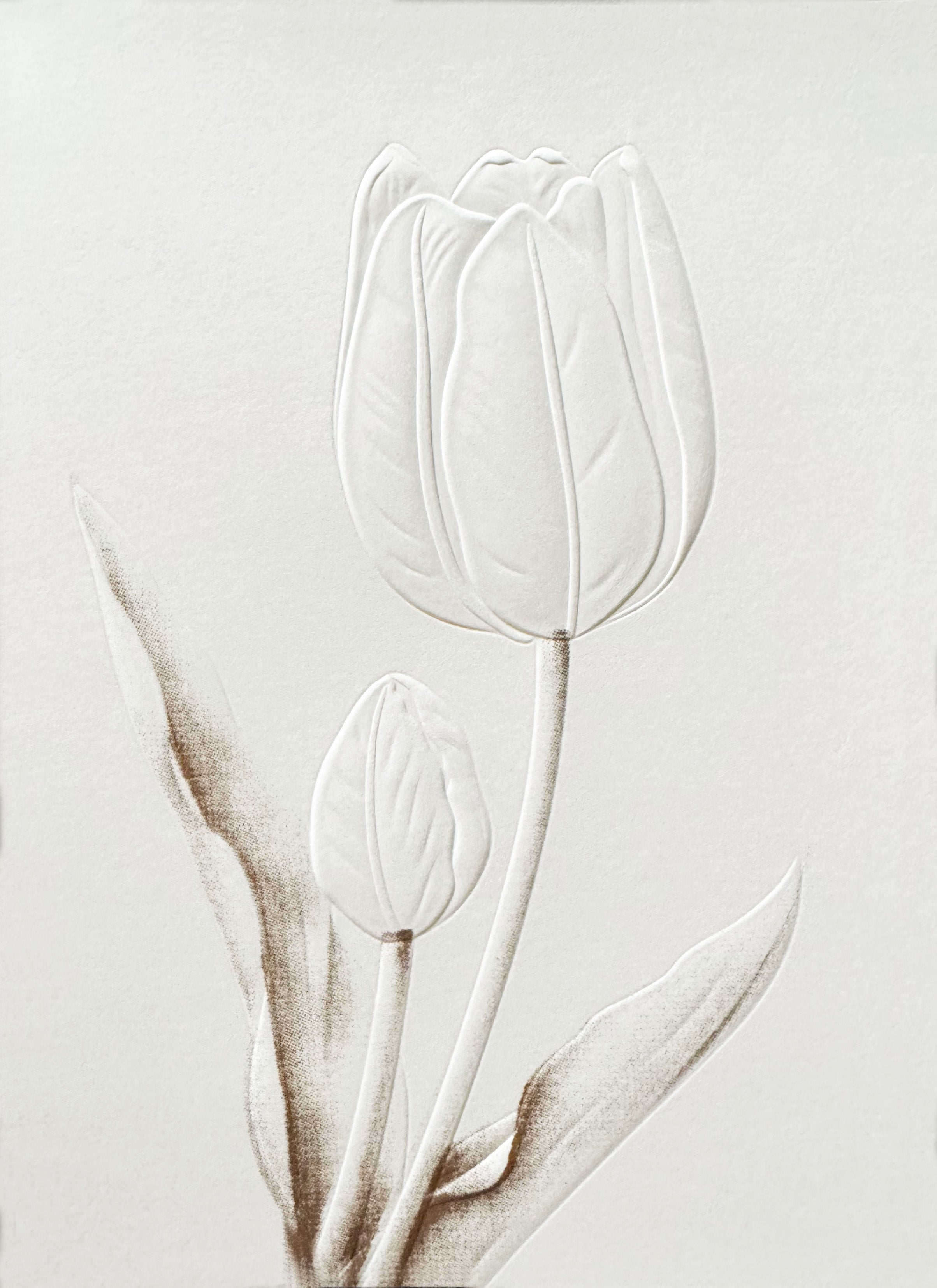 Greeting Card, White Flower Embossed - (Blank)