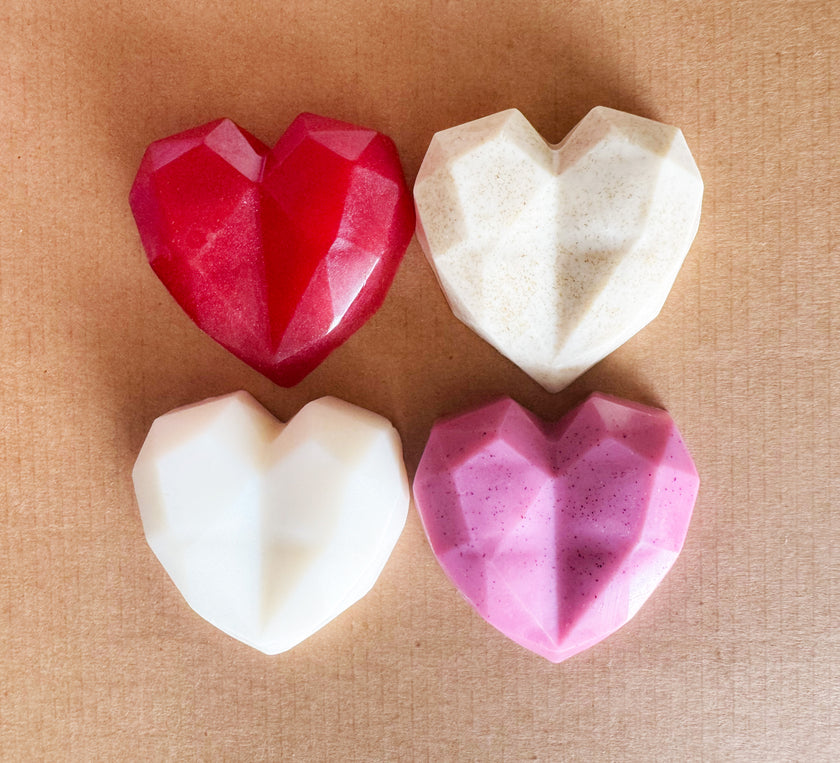 Artisan Soap Bar:  Valentine Goat's Milk - English Rose, Scented (Geometric Heart: Pink)
