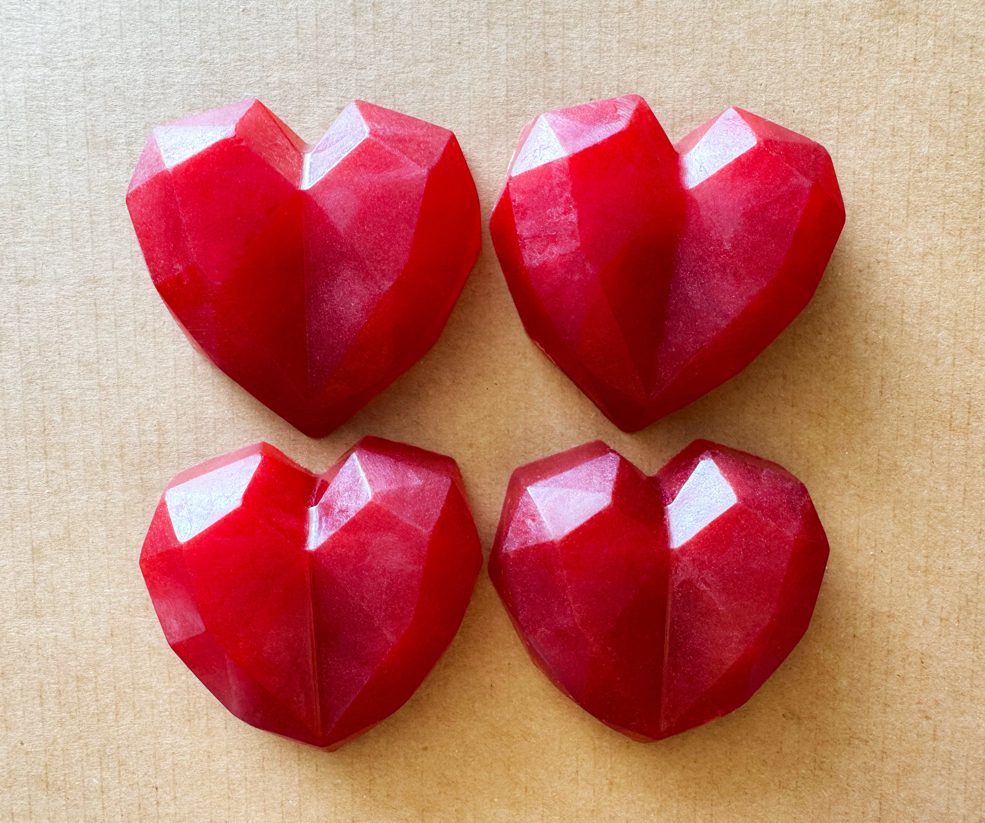 Artisan Soap Bar:  Valentine Glycerine - Deep Red Rose, Scented (Geometric Heart: Red)