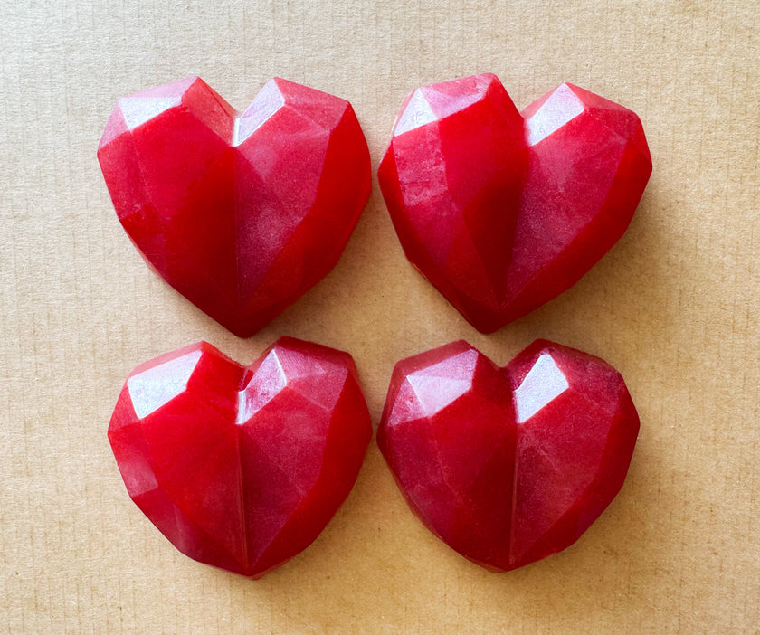 Artisan Soap Bar:  Valentine Glycerine - Deep Red Rose, Scented (Geometric Heart: Red)